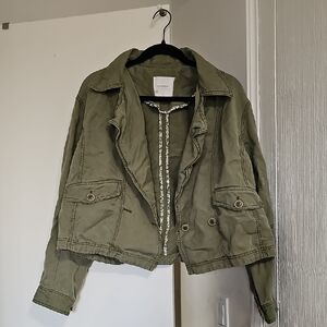 By Anthropologie Cropped Green Jacket  Medium